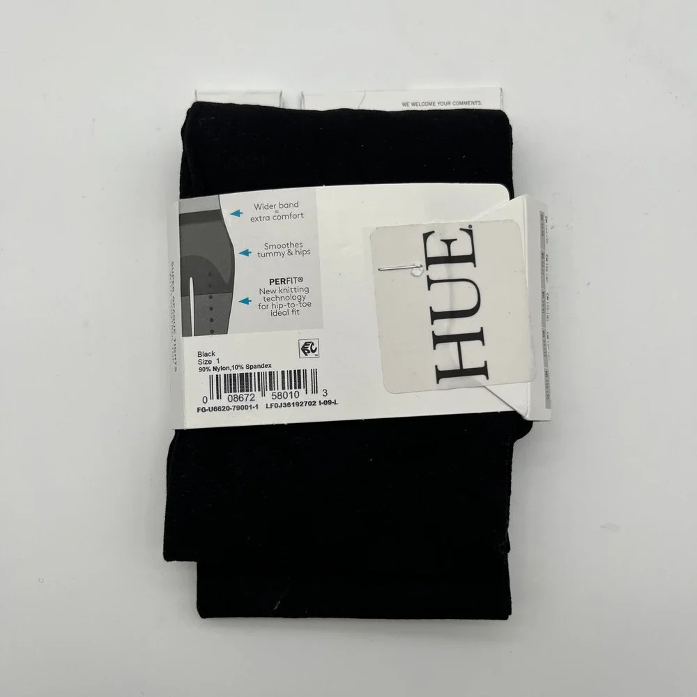 HUE Tights Womens Size 1 Black Super Opaque Control Top 90 Denier Perfit Smooth